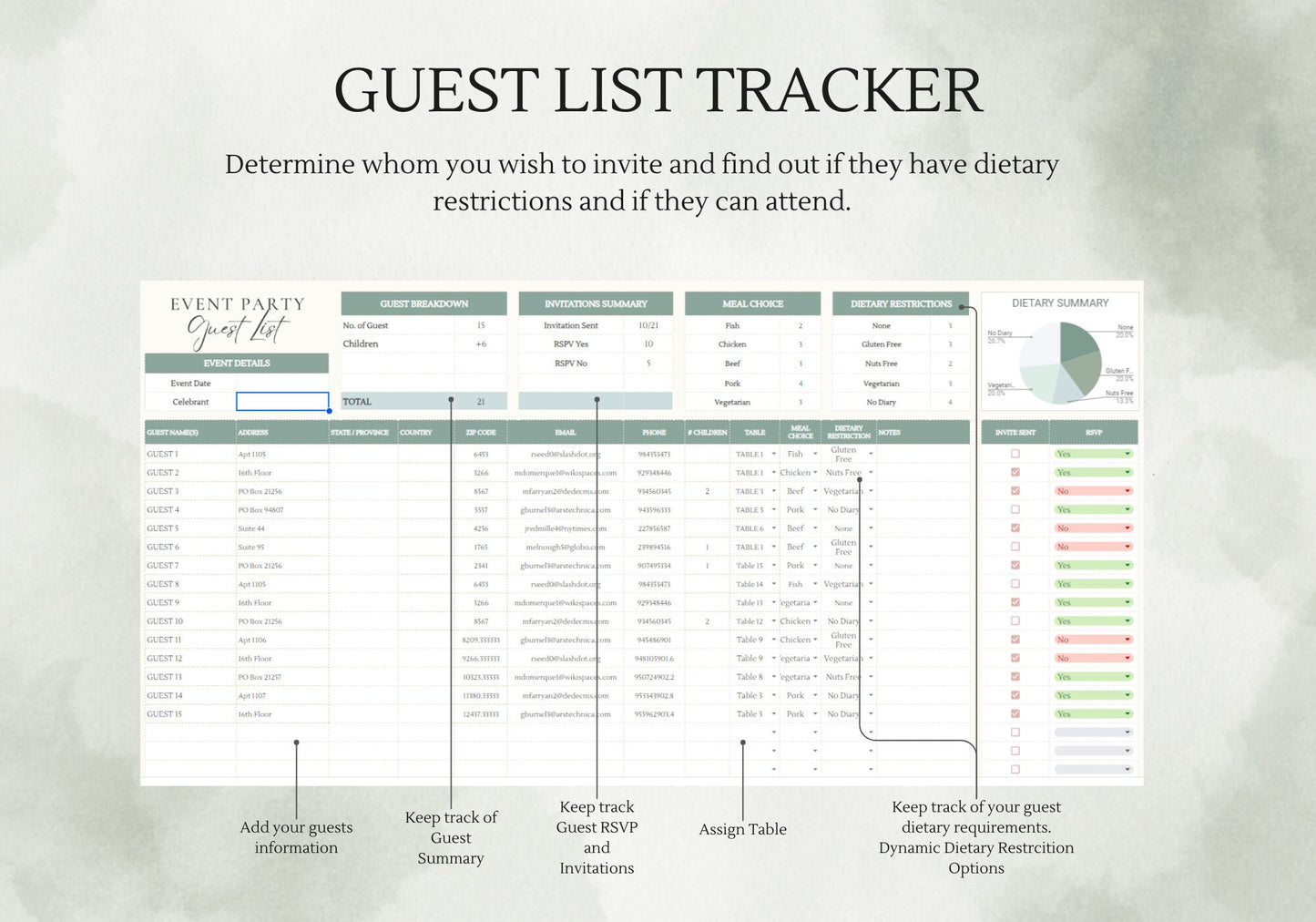 Party Guest List Spreadsheet