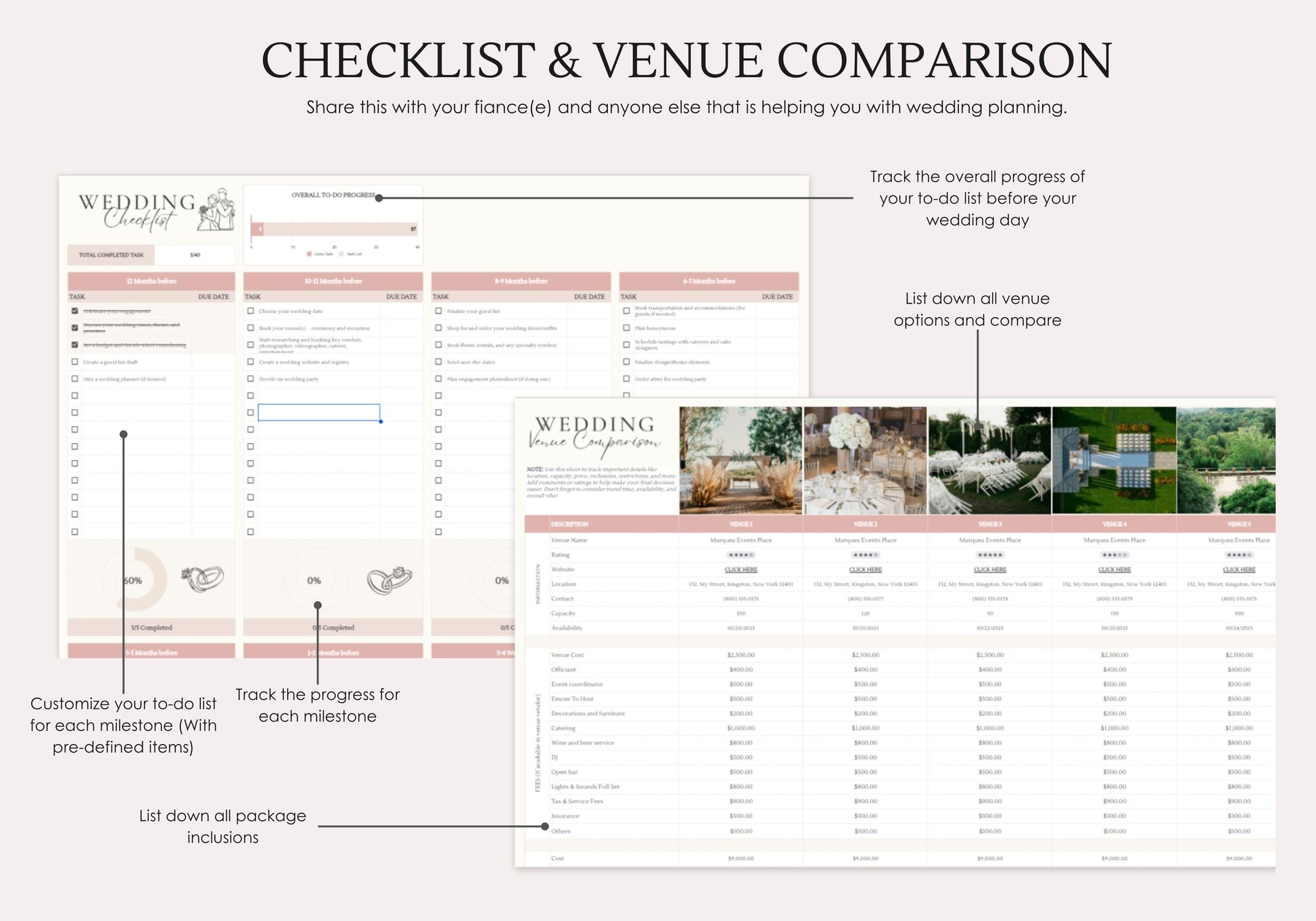 Wedding Planner Spreadsheet, Wedding planning template, Digital Wedding Organizer, Editable Wedding Planner, Wedding Checking