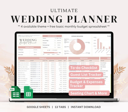 Wedding Planner Spreadsheet, Wedding planning template, Digital Wedding Organizer, Editable Wedding Planner, Bridal Planning Tool.
