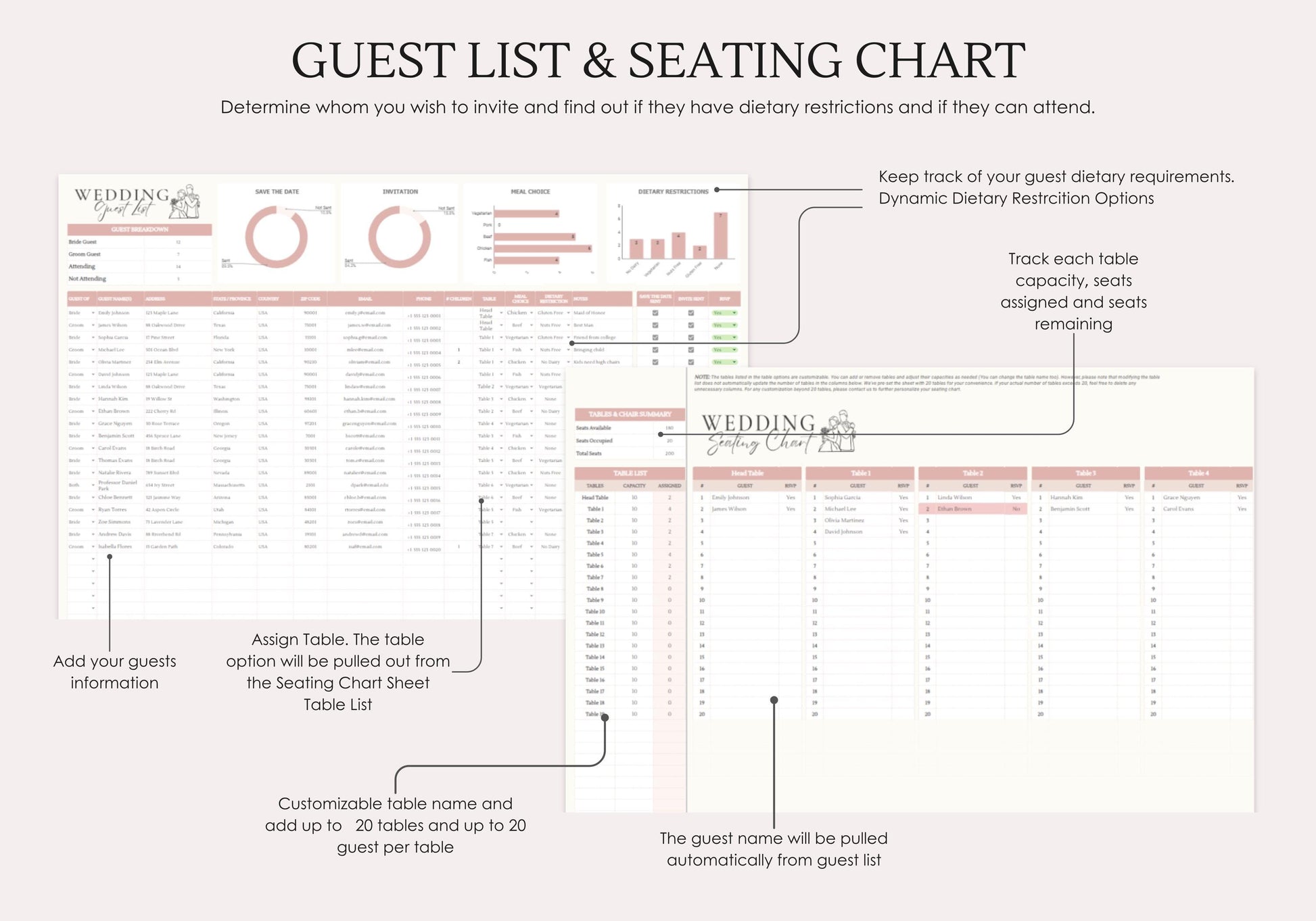 Wedding Planner Spreadsheet,  Wedding planning template, Wedding guest list