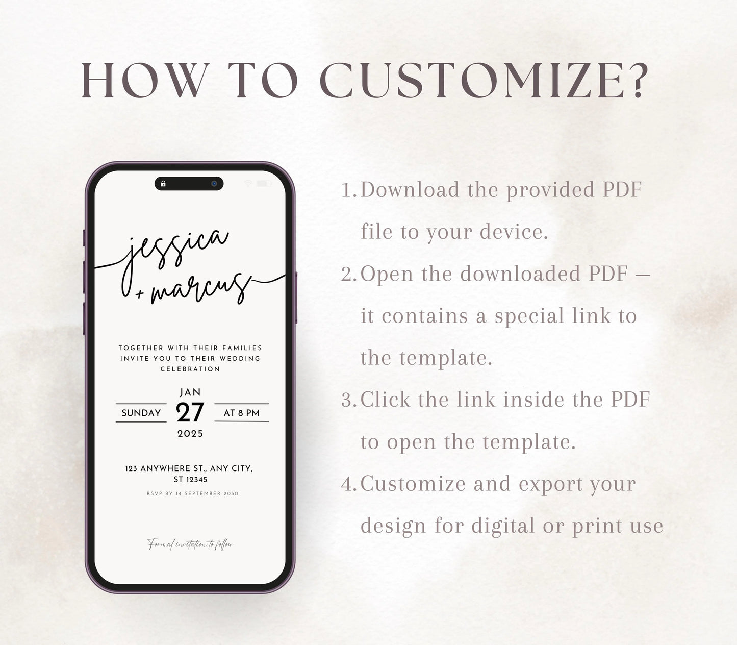 Minimalist Wedding Save the Date Canva Template (Digital Download)