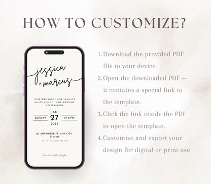 Minimalist Wedding Save the Date Canva Template (Digital Download)