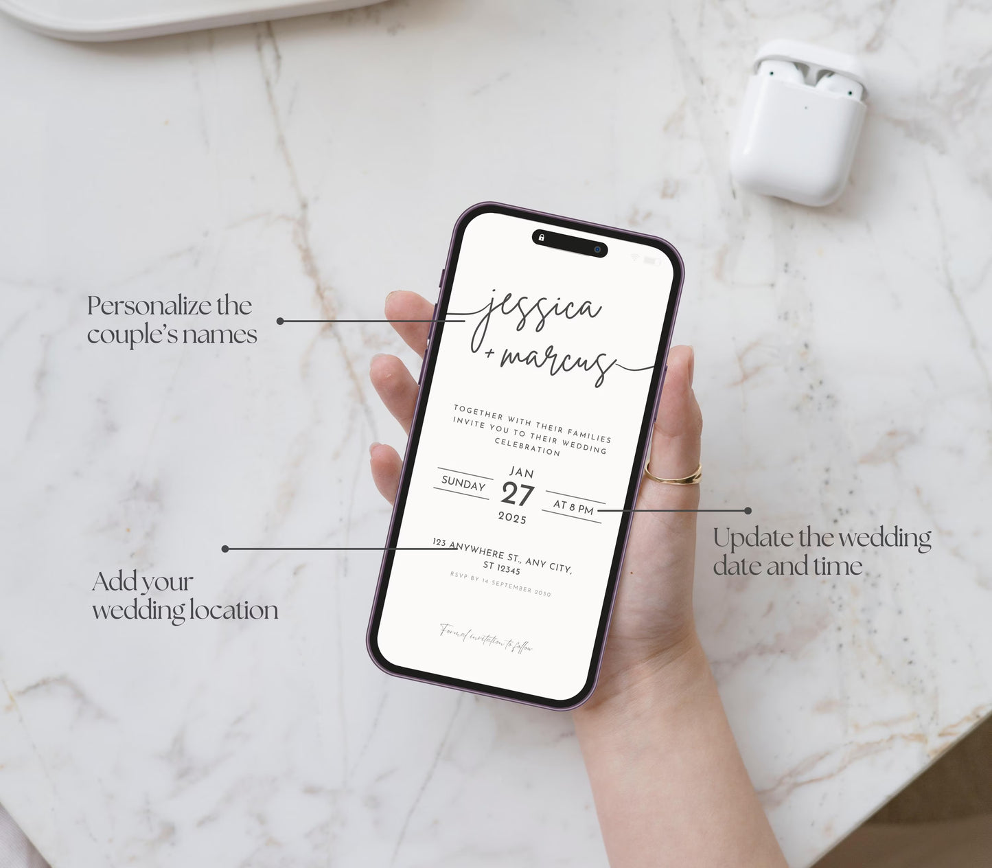 Minimalist Wedding Save the Date Canva Template (Digital Download)