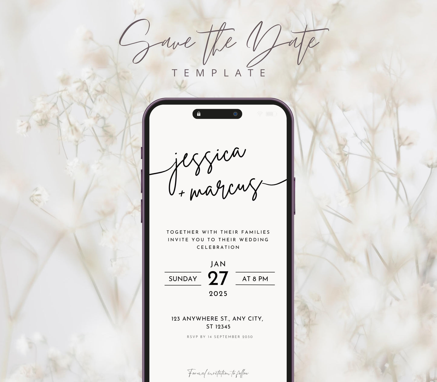 Minimalist Wedding Save the Date Canva Template (Digital Download)