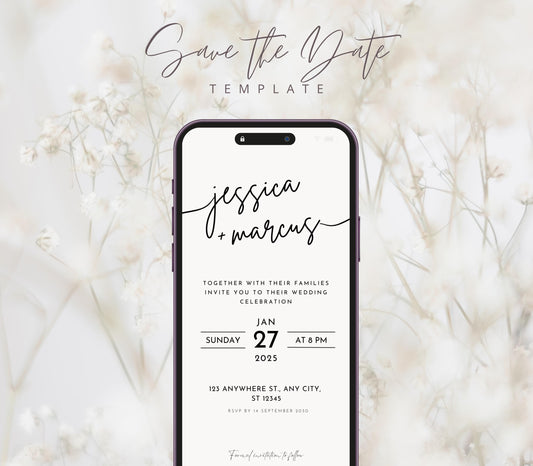 Minimalist Wedding Save the Date Canva Template (Digital Download)